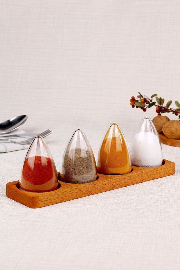 Transparent Mica Salt Shaker, Pepper Shaker and Spice Jar Set of 4 with Wooden Stand - 2