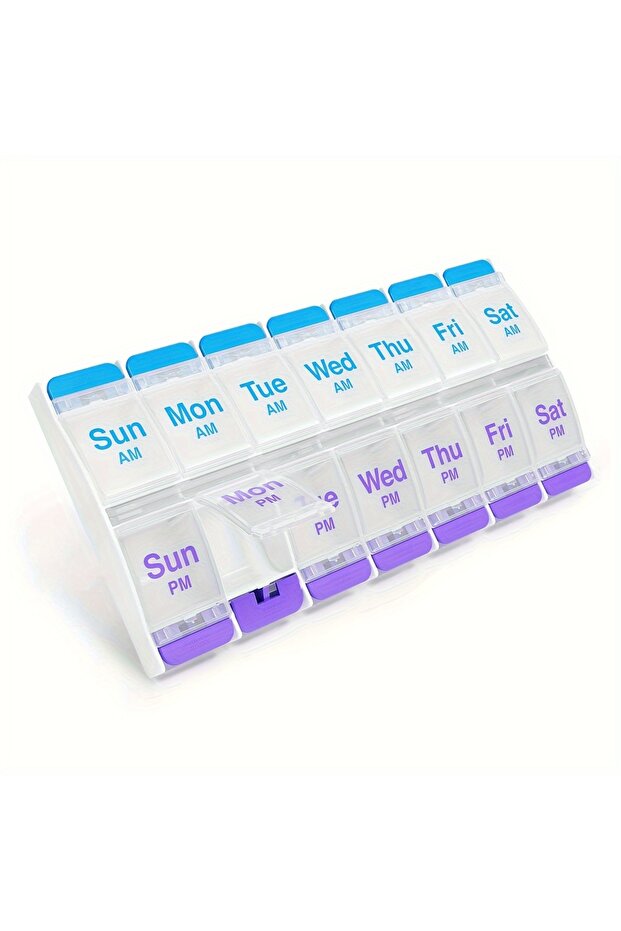 MULTI Push Button (7-Day) Pill Case, Medicine Planner, Vitamin Organizer, 2 Times a Day AM/PM, Large
