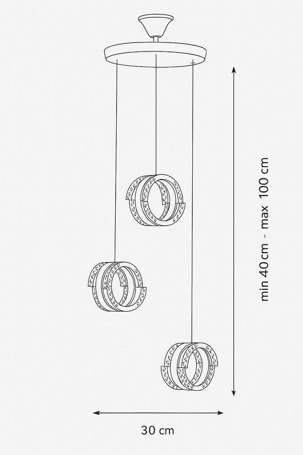 Savona 3 lü Sarkıt Dimmer Kumandalı 3 Renk Ledli (Sarı-Beyaz-Gün Işığı) Modern Akrilik Avize -Gold - 5