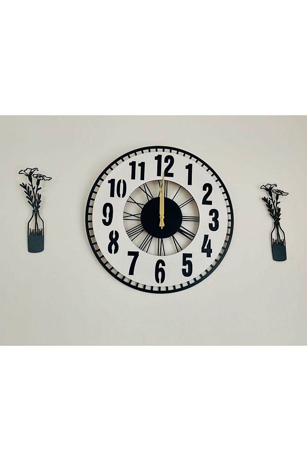 Dekoratif Ahşap 2 Katmanlı Şık ve Modern Hediyelik Duvar Saati ve Vazo - 3
