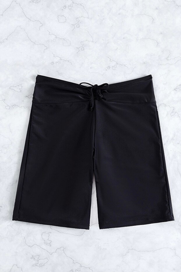 Kadın Siyah Önden Bağcıklı Deniz Şortu - 7
