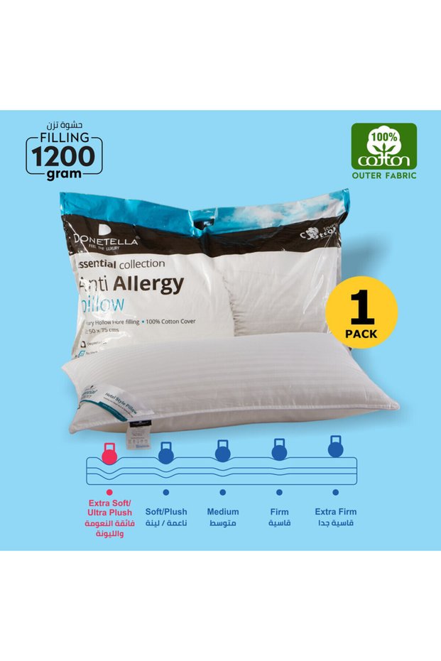 1200 Gms Pillow - 50X75 cm Hotel Style 100% Cotton - Gel Fiber Filling Pack Of 1