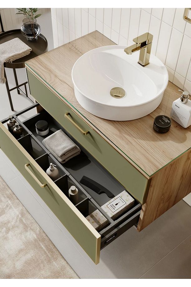 Salerno 100 Cm Sardunya Altın Banyo Dolabı Alt Modül Ve Lavabo(SADECE ALT MODÜL VE LAVABO) - 2
