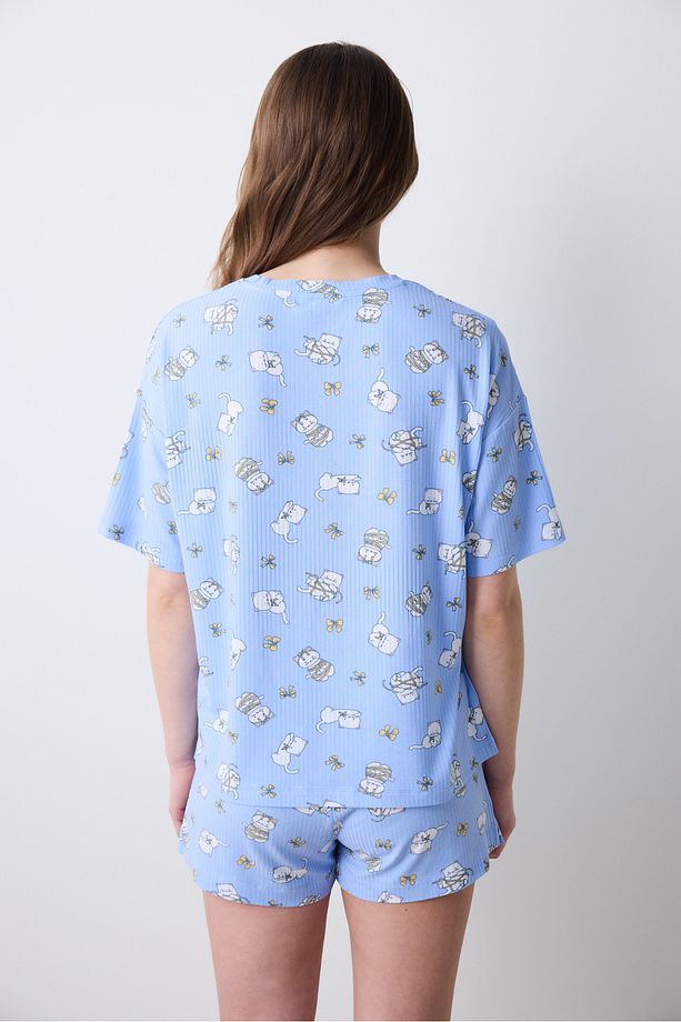 Bowtiful Printed Şort Açık Mavi Pijama Altı - 4