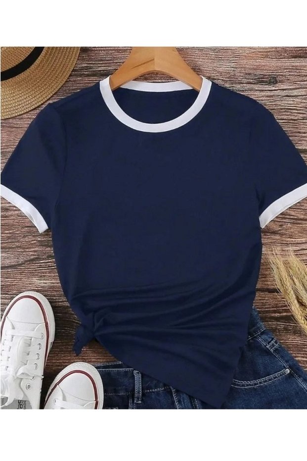 Unisex Bias Navy Blue Black Regular Fit Interlock T-Shirt-Cotton Casual T-Shirt