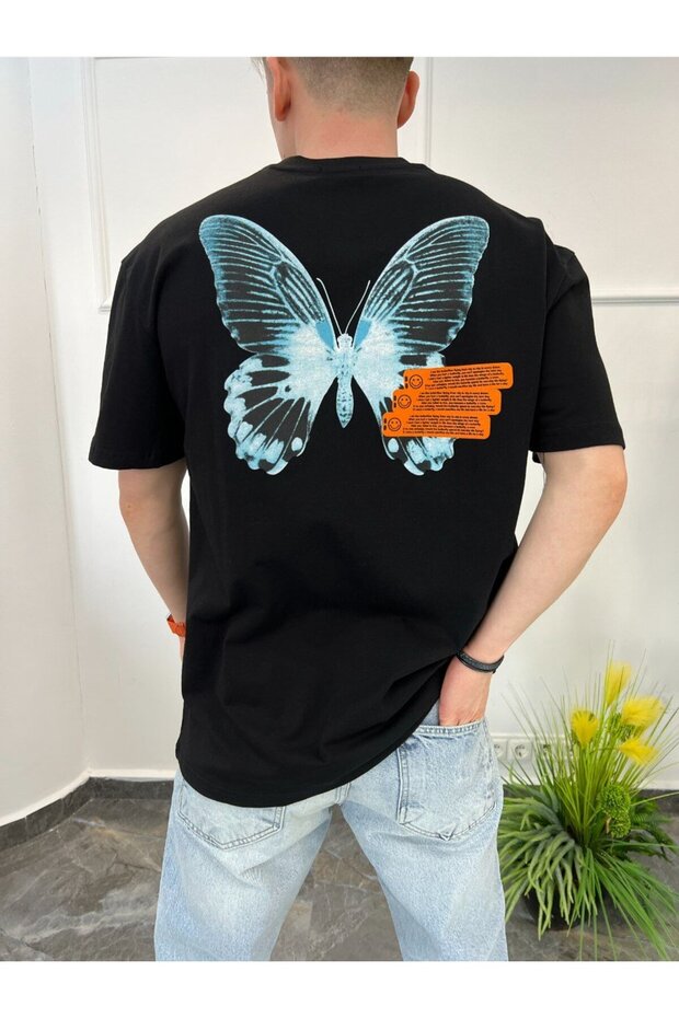 تيشيرت أسود بنمط الفراشة الخلفية - 2