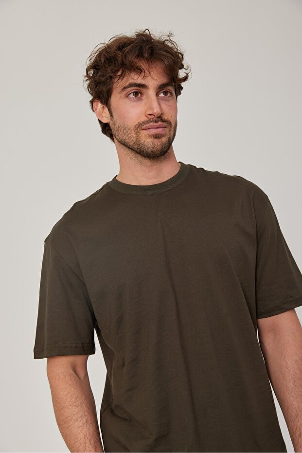 Tricou basic oversize kaki - 2