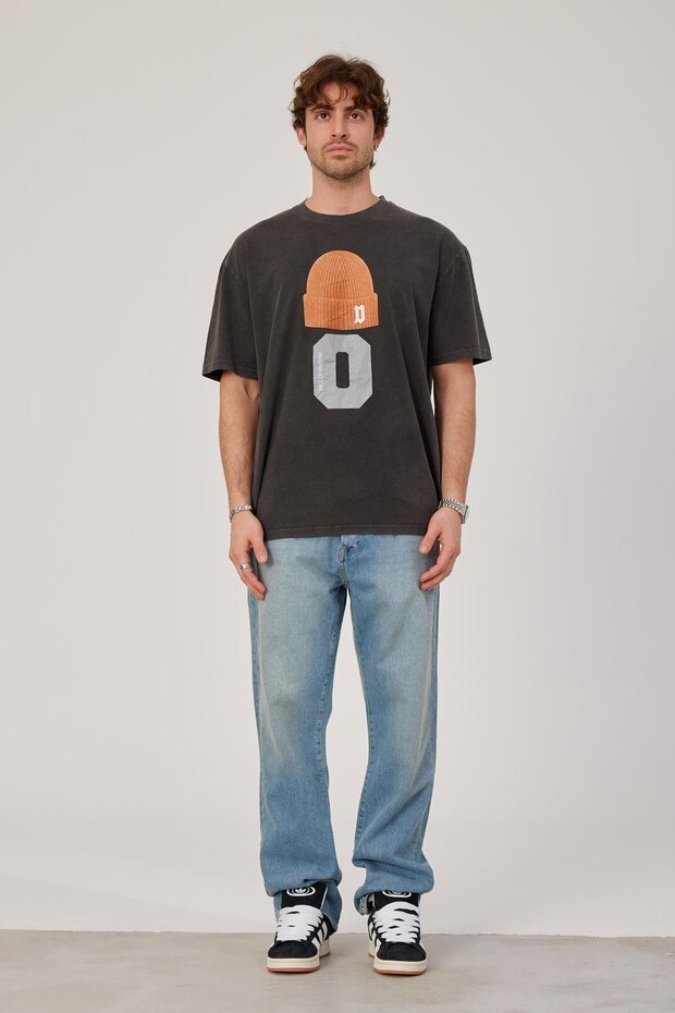 Men's T-Shirt Hat Washed Smoked Oversize Printed Crew Neck Thick Cotton Fabric