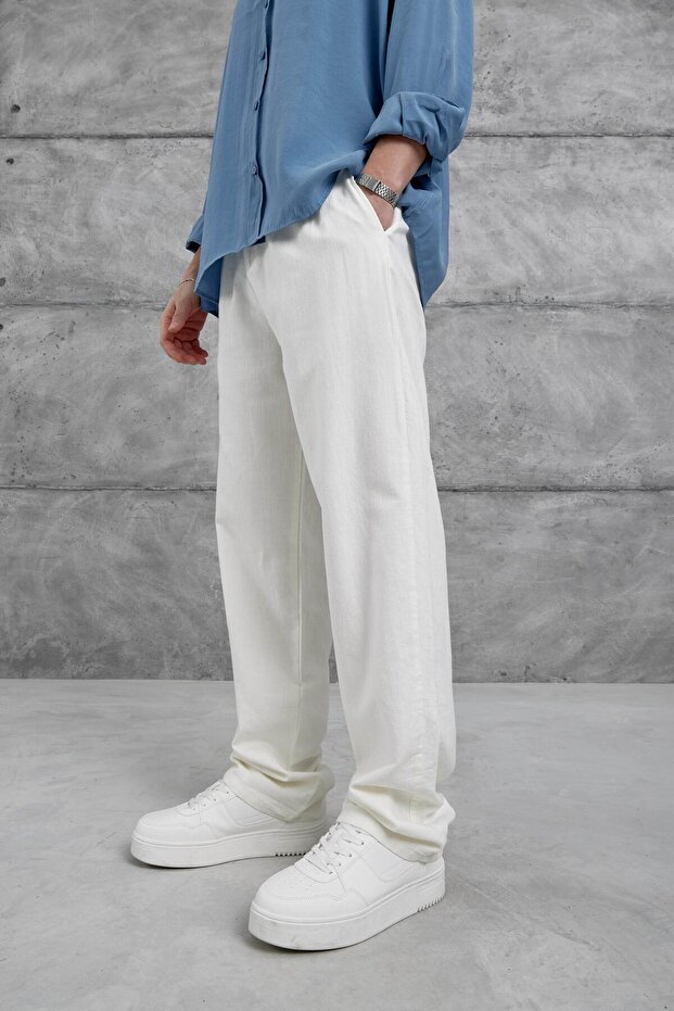 Men's Trousers White Baggy Linen Loose Fit