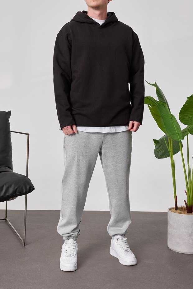 Pis Etek Kapüşonlu Siyah Sweatshirt - 2