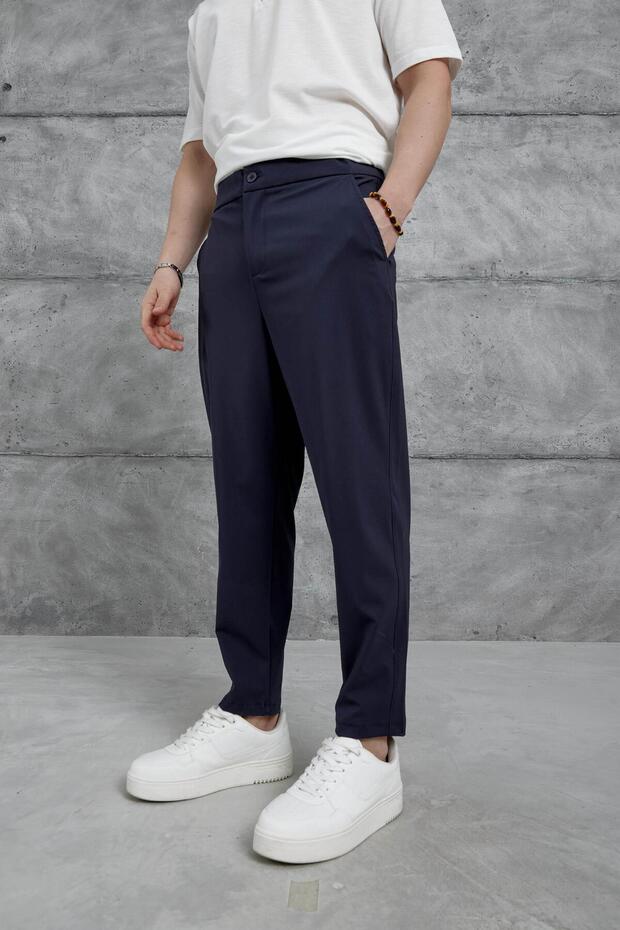 Men's Trousers Nmrc Fabric Boyfriend Navy Blue Parachute Loose Fit