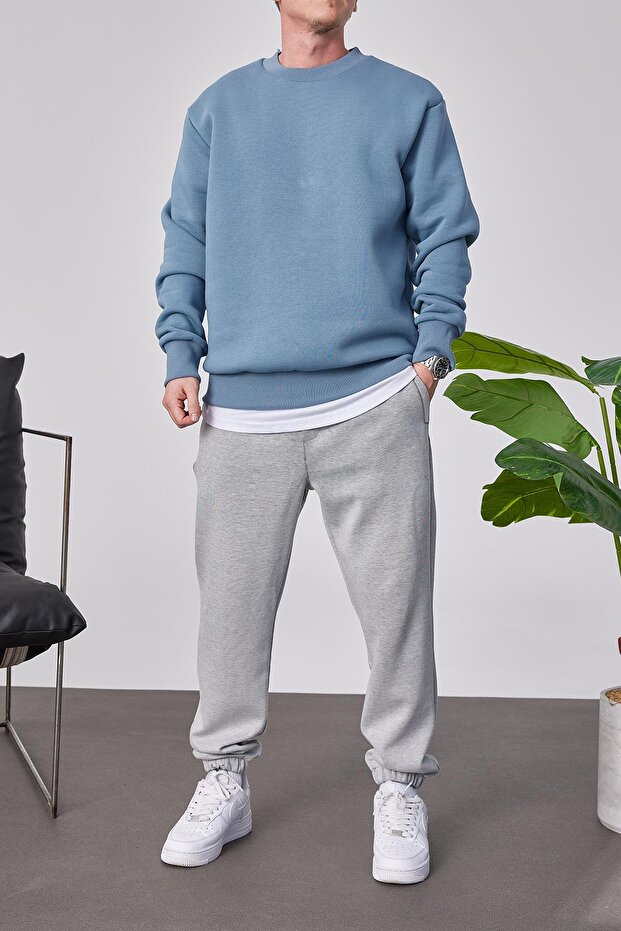 Basic Açık Mavi Şardonlu Sweatshirt - 3