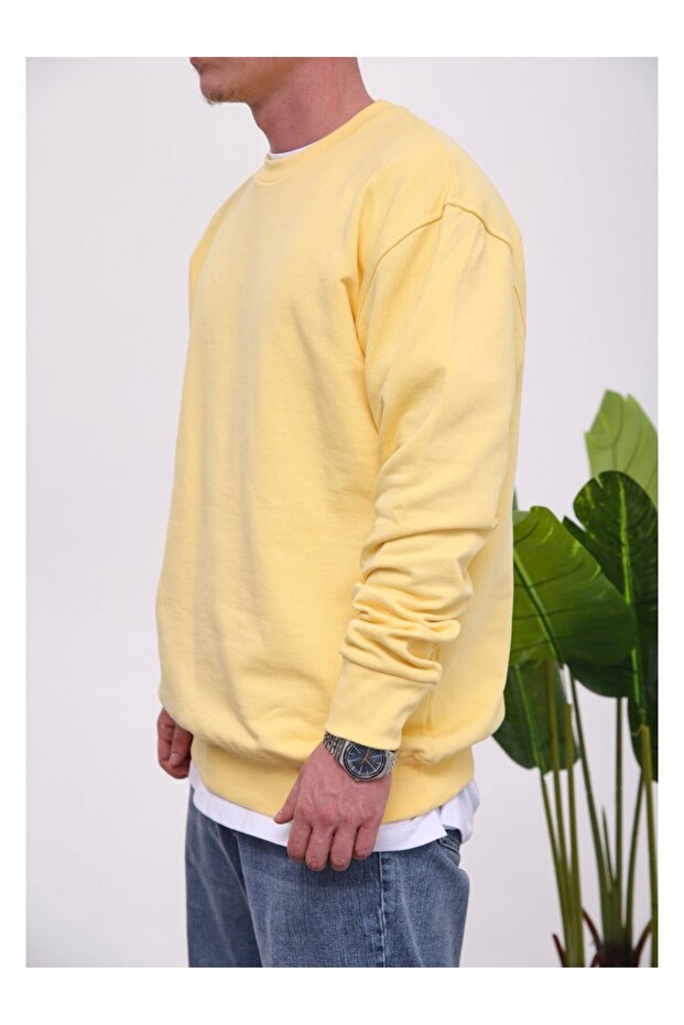 سويت شيرت أصفر قطني أساسي - 2