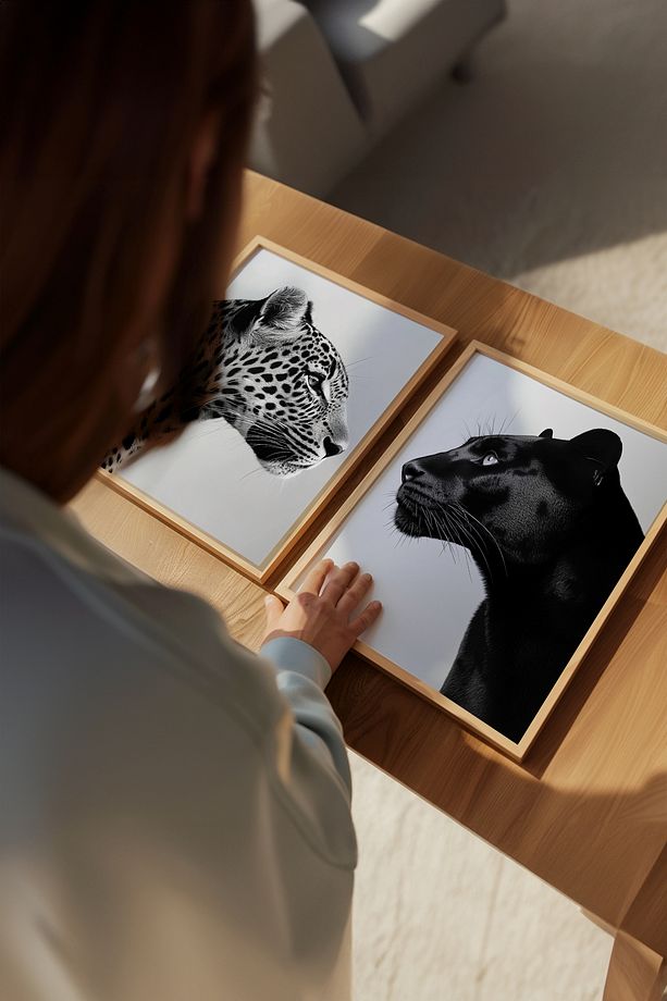 2'li Jaguar ve Çita Tablosu, Oturma Odası Dekoru, Mutfak Dekoru, Mutfak Dekoru, Çerçevesiz Poster - 3