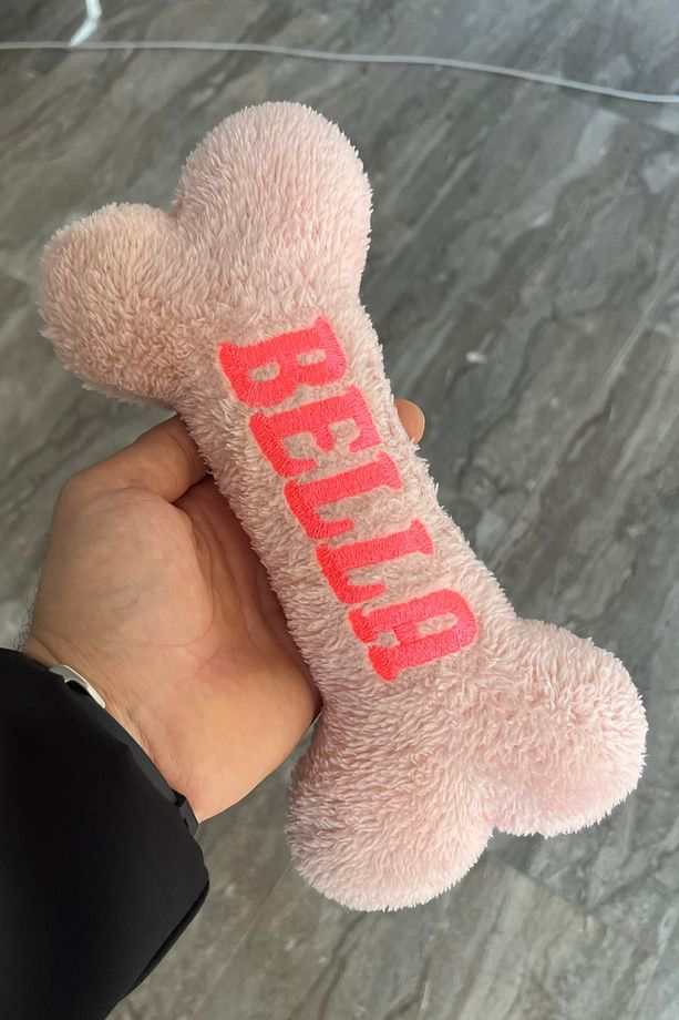İsimli Nakış İşlemeli Peluş Kemik Oyuncak İsime Kişiye Özel Wellsoft Yıkanabilir Köpek Kemiği - 5