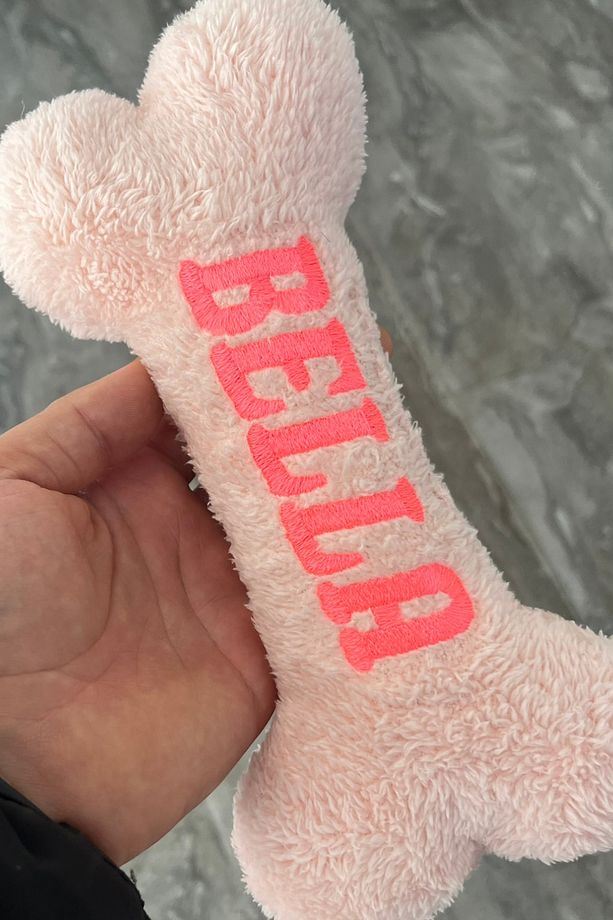 İsimli Nakış İşlemeli Peluş Kemik Oyuncak İsime Kişiye Özel Wellsoft Yıkanabilir Köpek Kemiği - 8