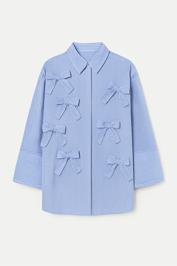 100% Cotton Striped Shirt with Bow Detail