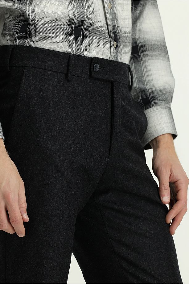 Regular Fit Yünlü Pileli Flanel Klasik Kumaş Pantolon - 5