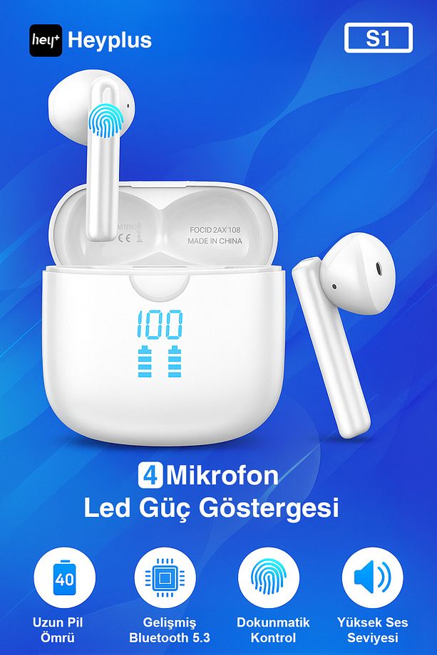S1 Bluetooth Kulaklık Ios Android Uyumlu Kablosuz Kulaklık (ENC-4MİKROFON) - 1
