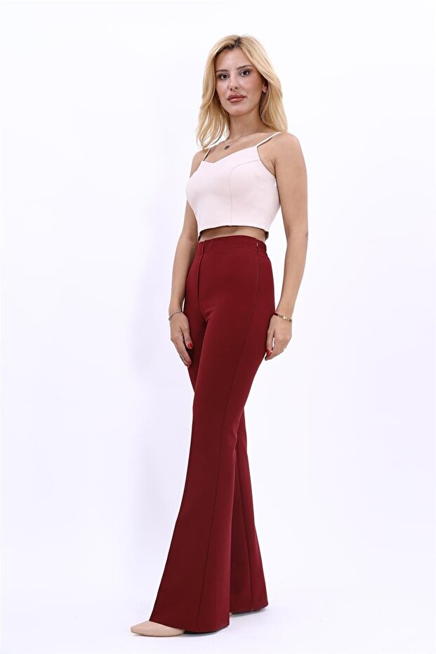 İspanyol Paça Pantolon-Bordo - 1