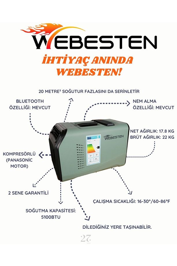 Taşınabilir Klima 220v 5100btu Portatif Klima (BLUETOOTH’LU) - 6