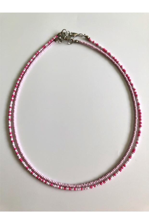 Pembe Boncuk İkili Kolye Seti