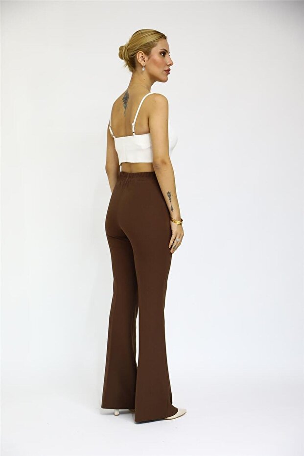 İspanyol Paça Pantolon-Kestane - 3
