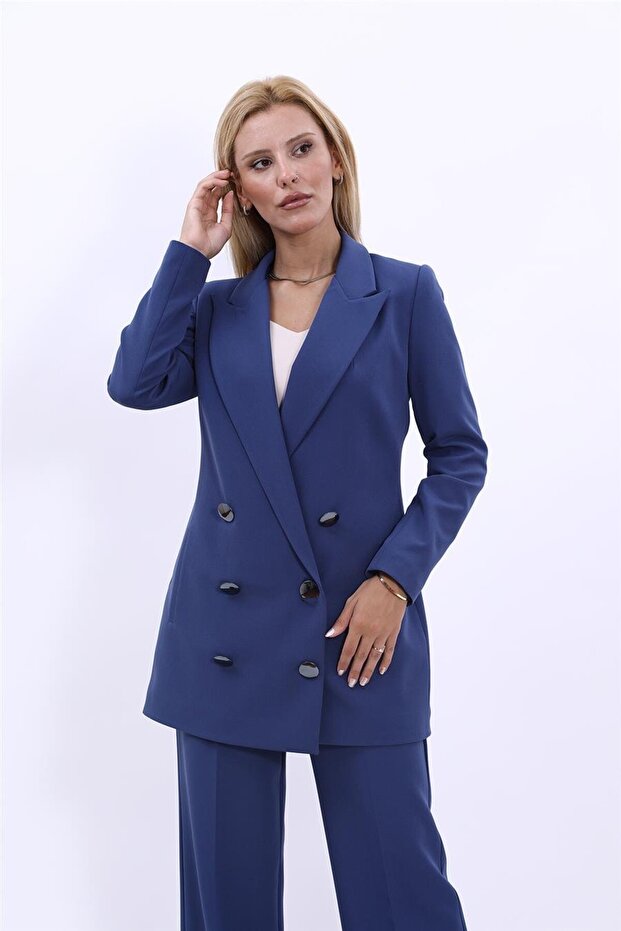 Indigo Long Classic Blazer Jacket