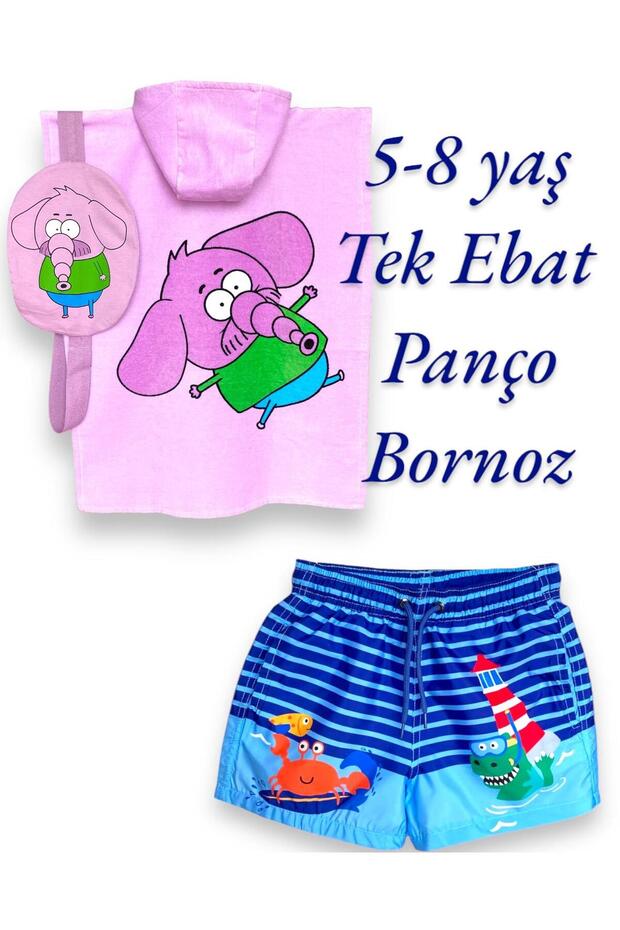 Boy's Elephant Necati Character Poncho Beach Towel with Bag