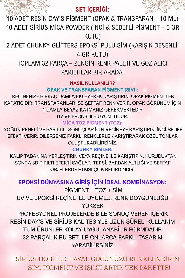 Epoksi Reçine Başlangıç Seti–32 Parça Renkli Pigment+Mica Toz + Sim Pul Seti |UV ve Epoksi Uyumlu - 2