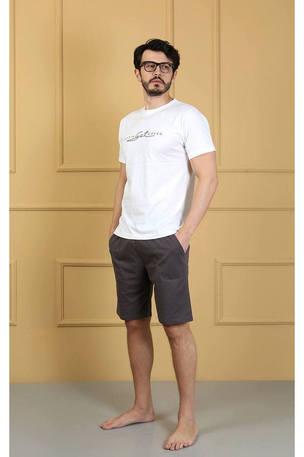 Erkek %100 Pamuk Baskılı Kısa Kollu Şortlu Cepli Yazlık Pijama Takımı - 4