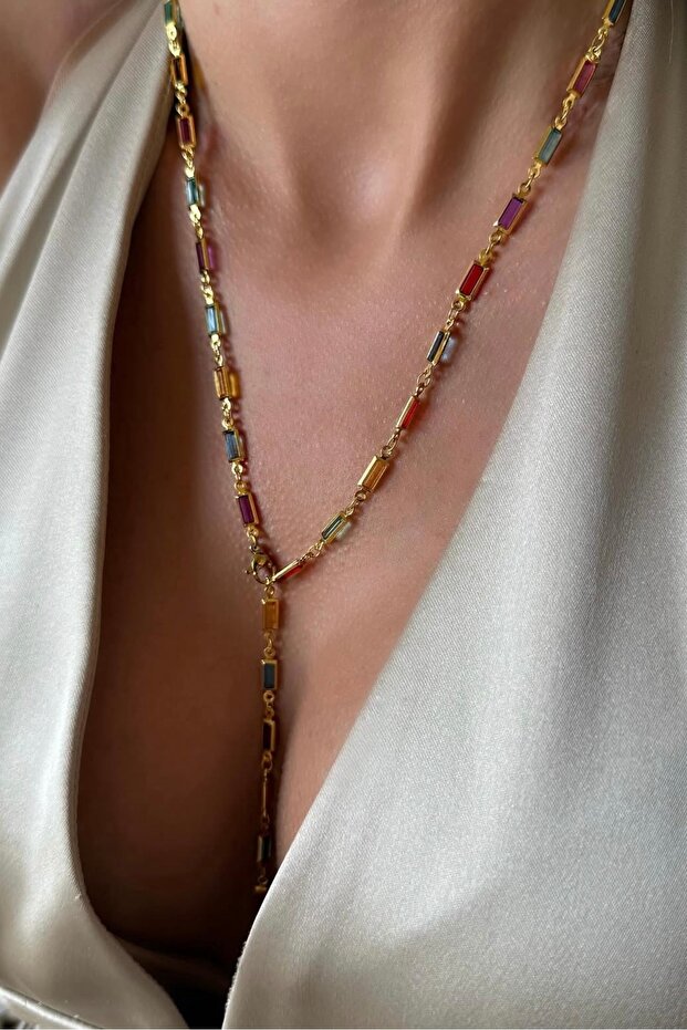 Renkli Taşlı Y Kolye - 1