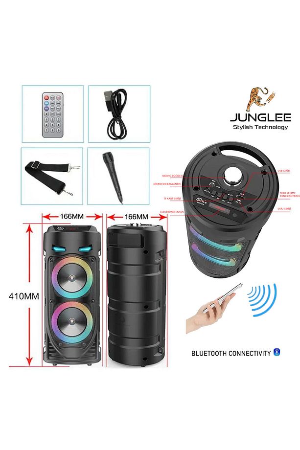 Karaoke Mikrofonlu Bluetooth Hoparlör Led Işıklı Taşınabilir Kablosuz Speaker - 7