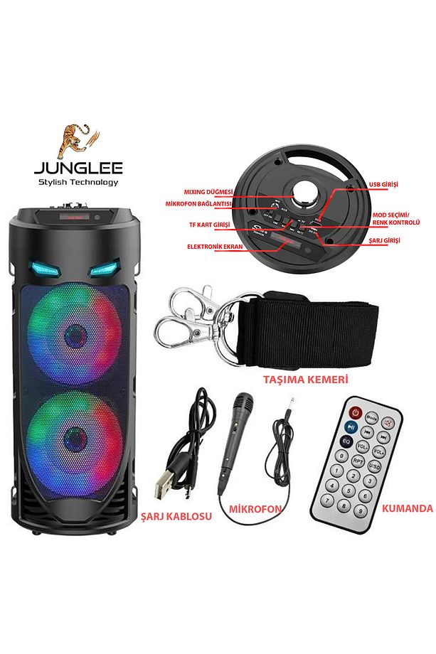 Karaoke Mikrofonlu Bluetooth Hoparlör Led Işıklı Taşınabilir Kablosuz Speaker - 6