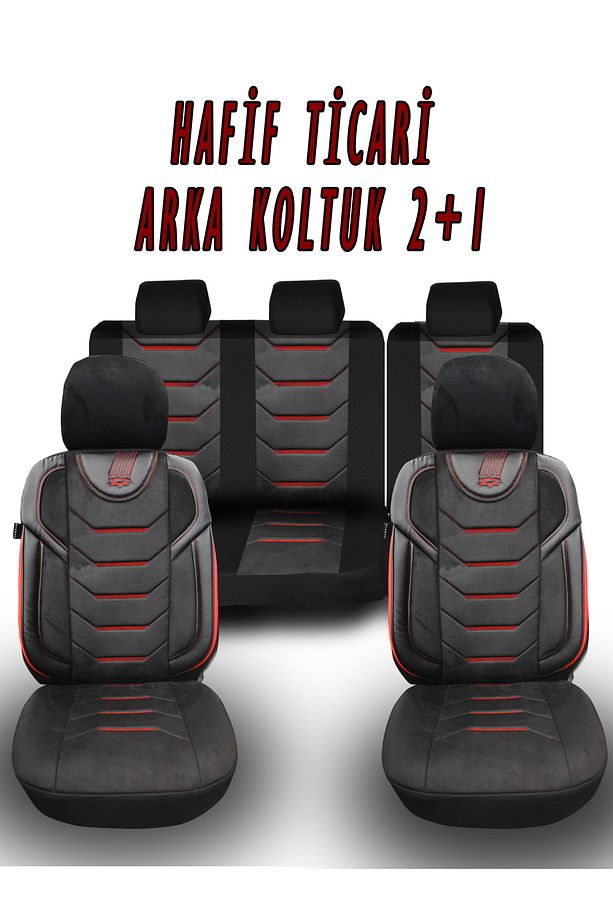 Ticari Araç Koltuk Kılıfı Caddy Doblo Connect Courier Kango Arka 2+1 Kılıf Siyah Kırmızı - 1