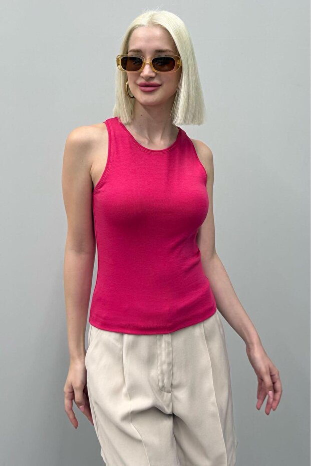Fuchsia Basic Strap Women's Undershirt Sh253 - 2