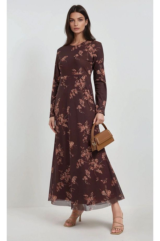 Çiçek Desenli Modest Elbise - 1