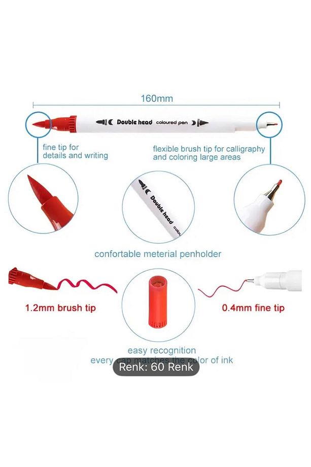 Çift taraflı Fırça uçlu marker kalem seti 80li set - 3