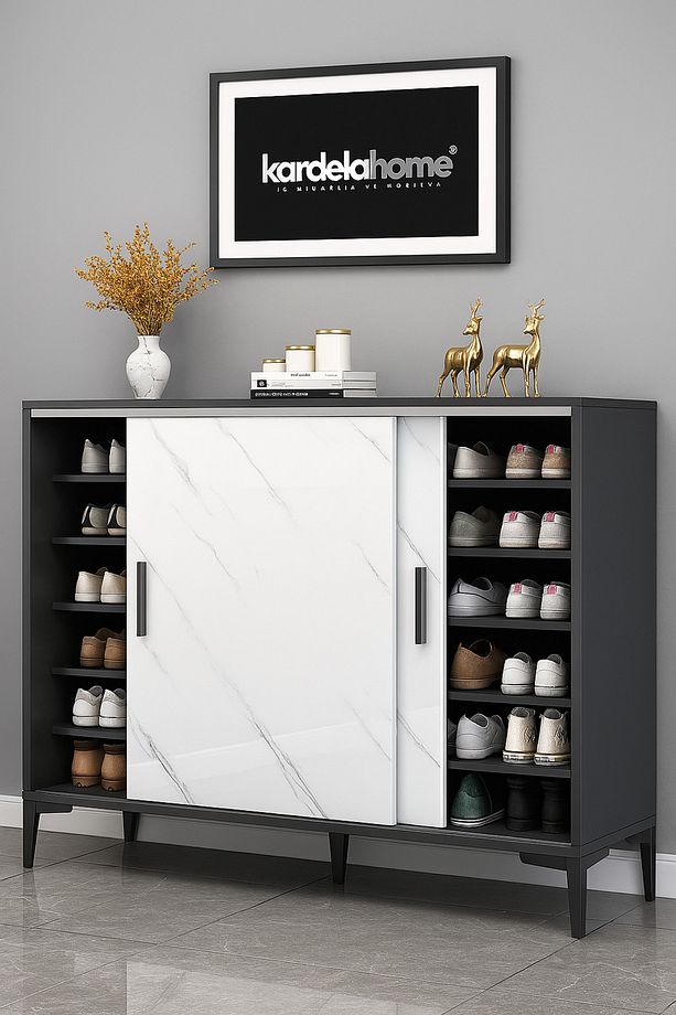Kardela %100 MDF Ayakkabılık Çok Amaçlı Dolap Sürgülü Kapak Gövde Kapak High gloss Parlak Malzeme - 1