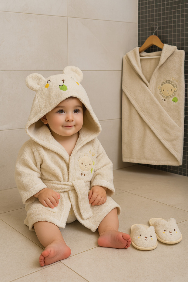 Newborn Baby Lamb Pattern Towel Bathrobe Set Organic - Baby Birth Gift