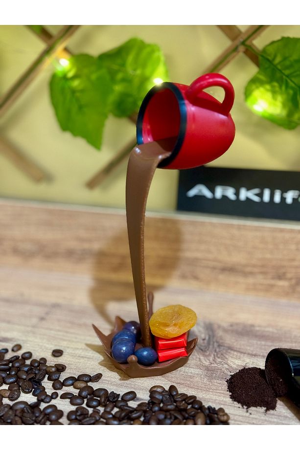 2li Set Coffe Yazısı Ve Kahve Köşesi Dökülen Kahve Fincan Figürü 3d Dekoratif Obje Ve Biblo - 4