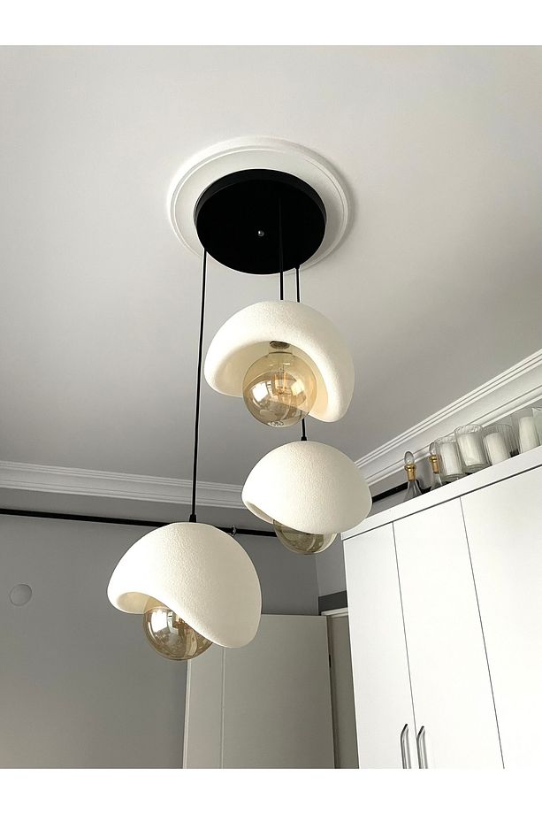 3'lü Modern Sarkıt Avize – Beton Doku, Şık Tasarım Oturma odası- Salon (RUSTİK AMPUL HEDİYELİ) - 4