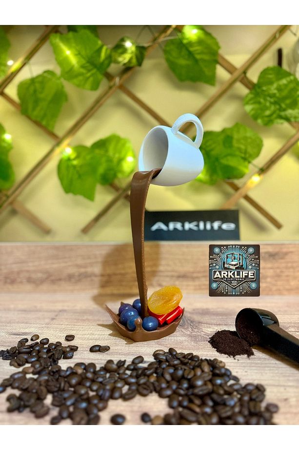 2li Set Coffe Yazısı Ve Kahve Köşesi Dökülen Kahve Fincan Figürü 3d Dekoratif Obje Ve Biblo - 4
