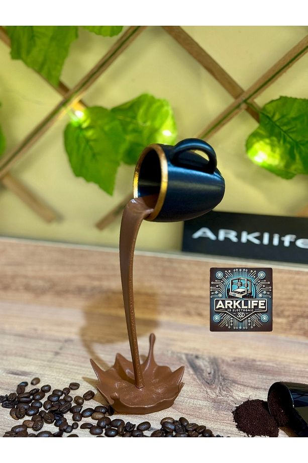 2li Set Coffe Yazısı Ve Kahve Köşesi Dökülen Kahve Fincan Figürü 3d Dekoratif Obje Ve Biblo - 3