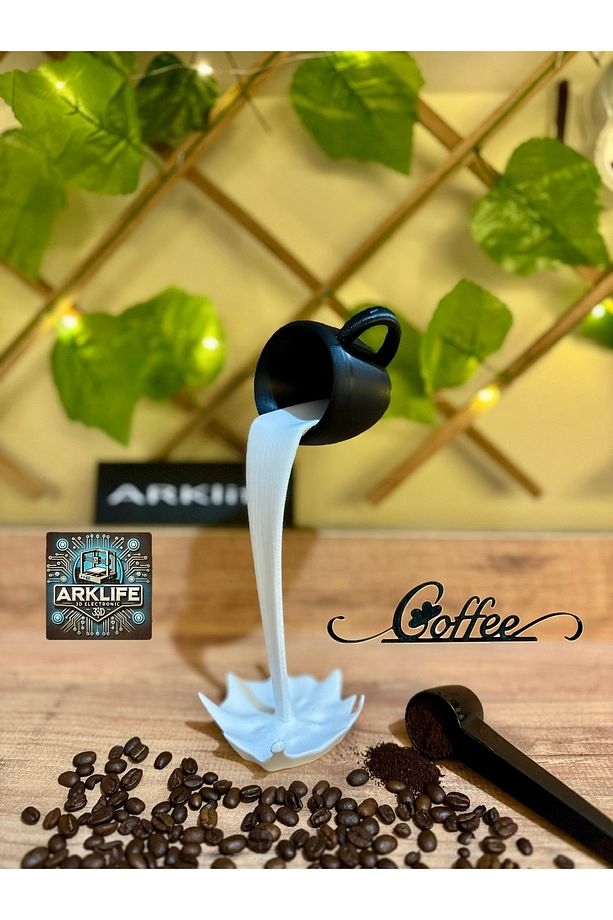 2li Set Coffe Yazısı Ve Kahve Köşesi Dökülen Kahve Fincan Figürü 3d Dekoratif Obje Ve Biblo - 1