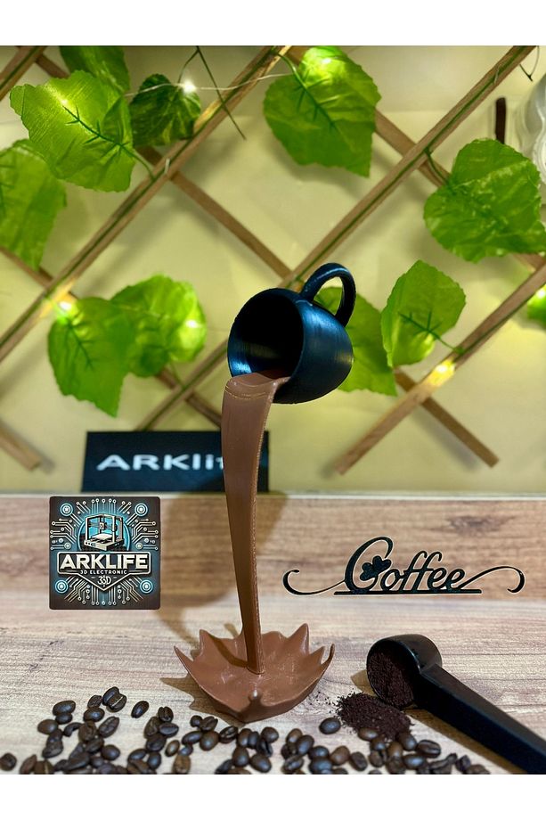 2li Set Coffe Yazısı Ve Kahve Köşesi Dökülen Kahve Fincan Figürü 3d Dekoratif Obje Ve Biblo - 1