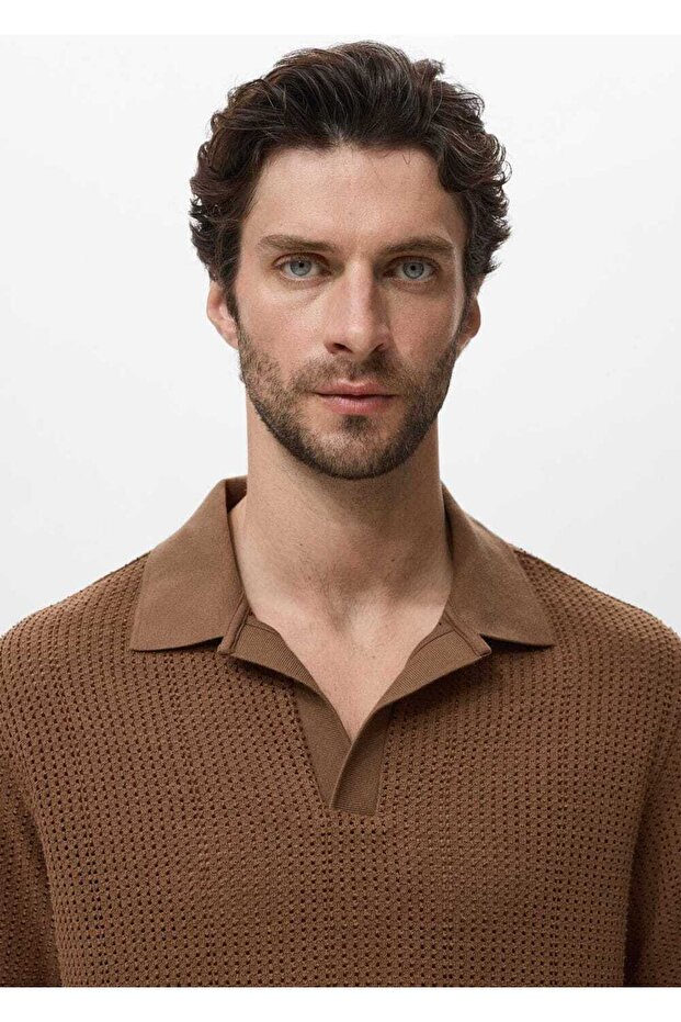 Ajur pamuklu triko polo gömlek - 7