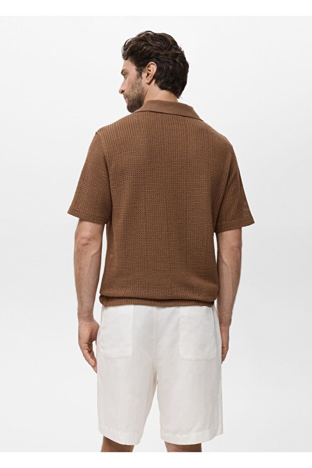 Ajur pamuklu triko polo gömlek - 4