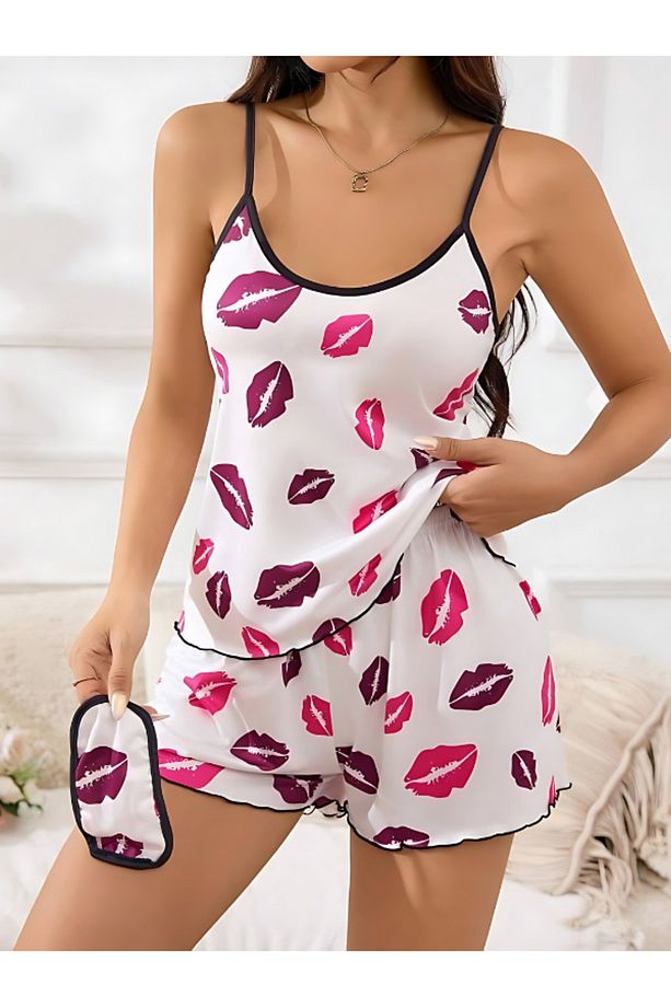 Tatlı Uykular: Dudak Desenli Üçlü Pijama Takımı - 2