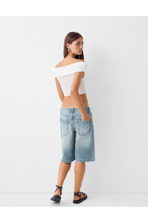 BEYAZ STRAPLEZ CROP BODY ÖRME BLUZ - 4